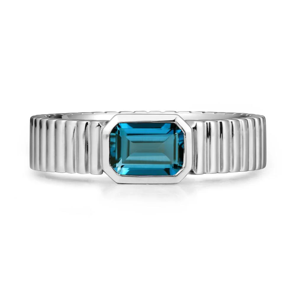Ribbed Band Emerald Cut London Blue Topaz Ring - Image 5