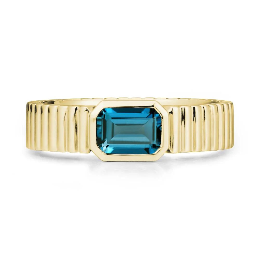 Ribbed Band Emerald Cut London Blue Topaz Ring - Image 6