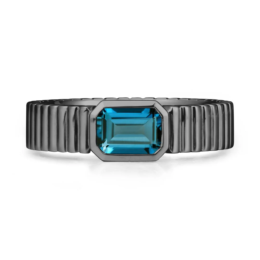 Ribbed Band Emerald Cut London Blue Topaz Ring - Image 7