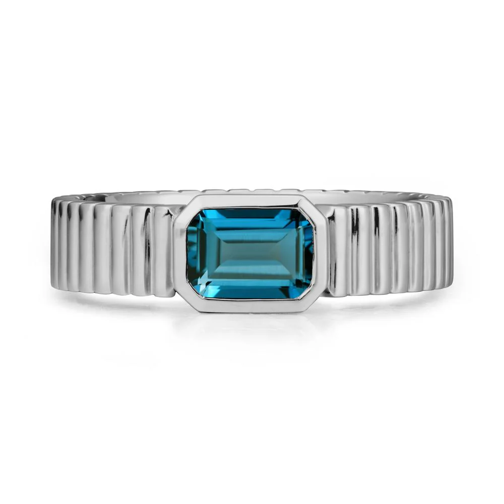 Ribbed Band Emerald Cut London Blue Topaz Ring - Image 8
