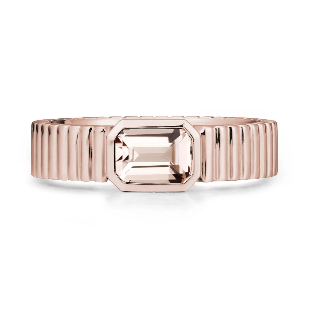 Ribbed Band Emerald Cut Morganite Ring - Image 2