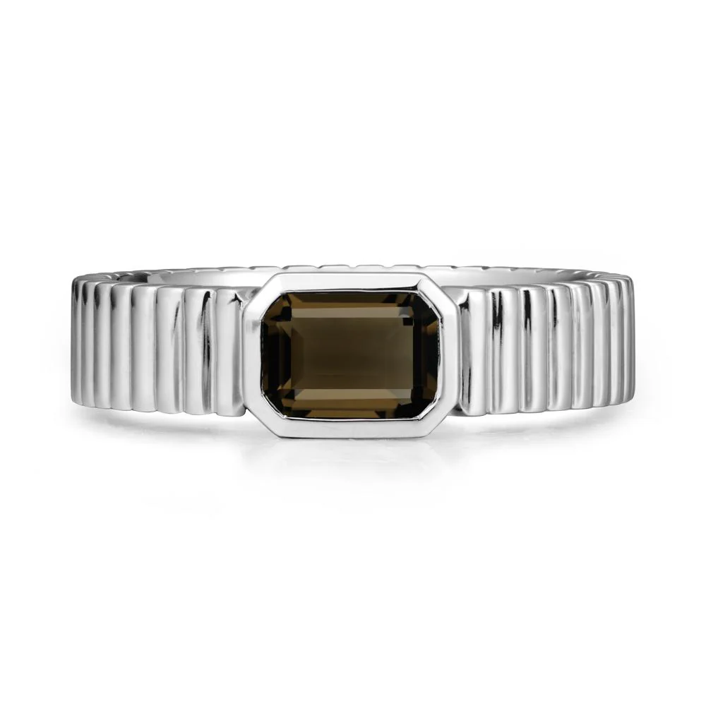 Ribbed Band Emerald Cut Smoky Quartz Ring - Image 3