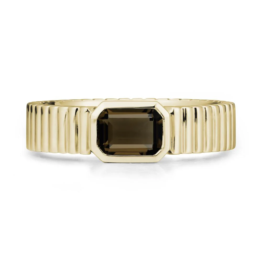 Ribbed Band Emerald Cut Smoky Quartz Ring - Image 4