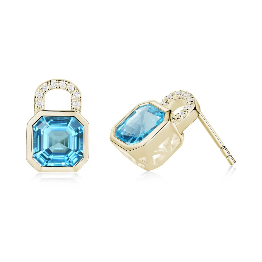 Bezel Swiss Blue Topaz Stud Earrings - Image 2
