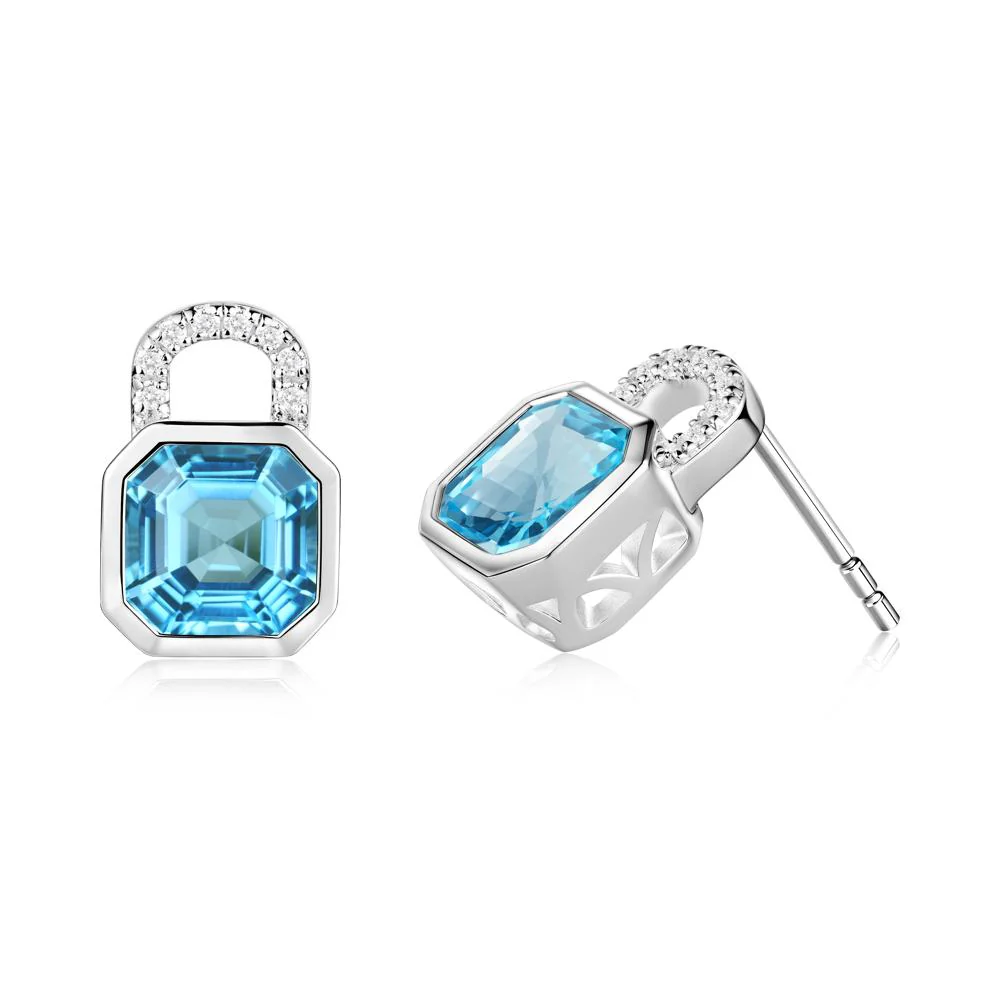 Bezel Swiss Blue Topaz Stud Earrings - Image 9