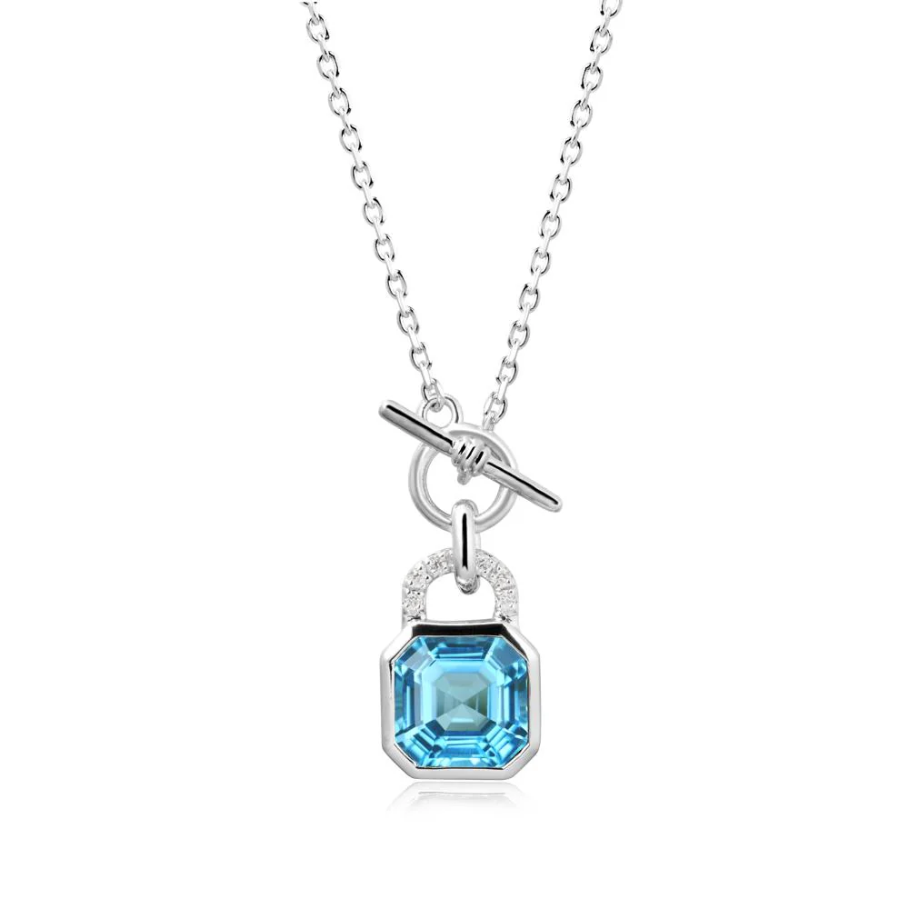 Bezel Swiss Blue Topaz Toggle Necklace - Image 3