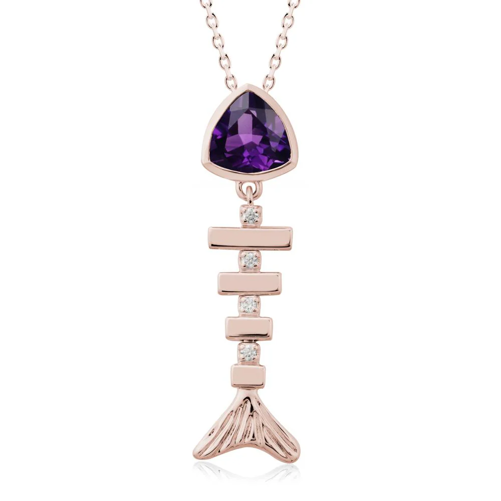 Bezel Trillion Cut Amethyst Fishbone Necklace - Image 2