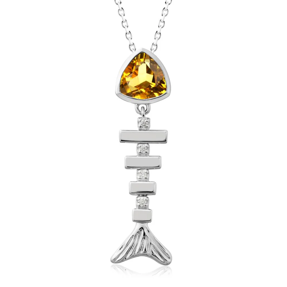 Bezel Trillion Cut Citrine Fishbone Necklace - Image 2