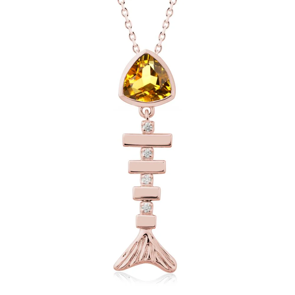Bezel Trillion Cut Citrine Fishbone Necklace - Image 4