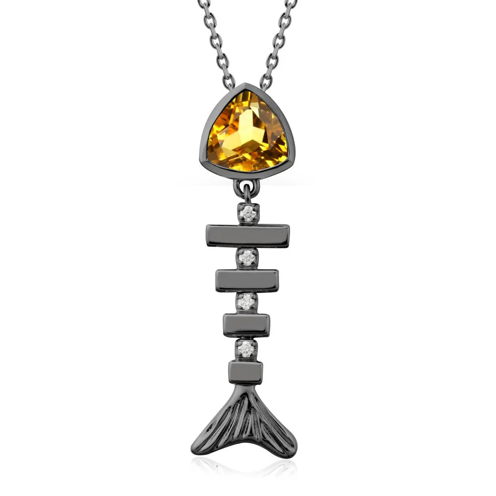 Bezel Trillion Cut Citrine Fishbone Necklace - Image 7