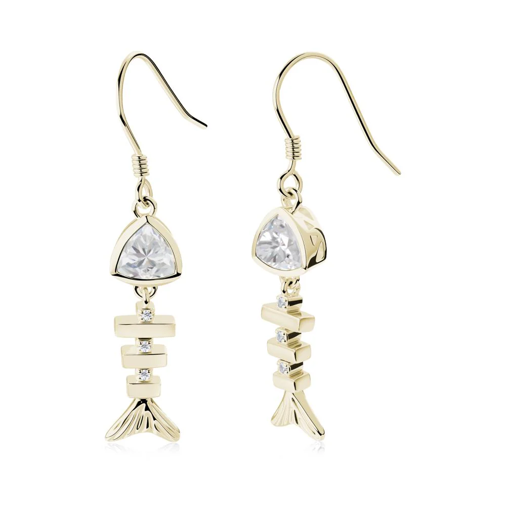 Bezel Trillion Cut Cubic Zirconia Fishbone Dangle Earrings - Image 4