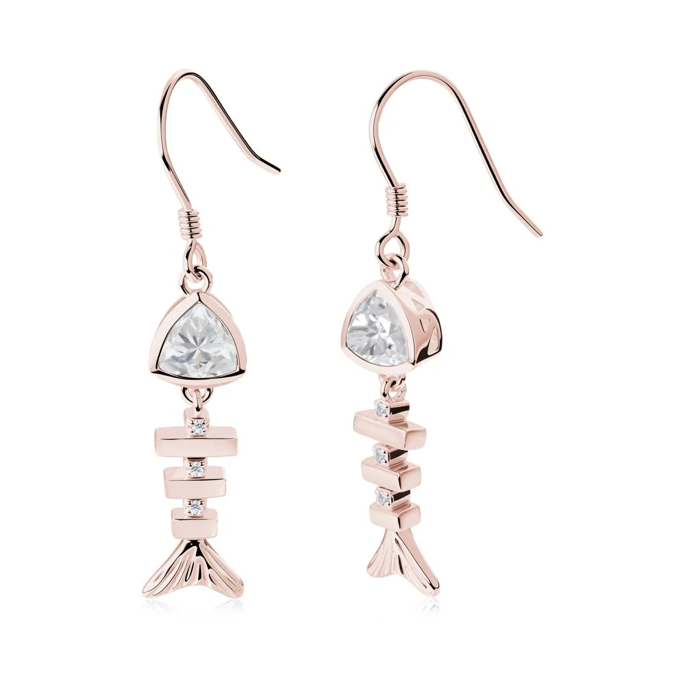 Bezel Trillion Cut Cubic Zirconia Fishbone Dangle Earrings - Image 5