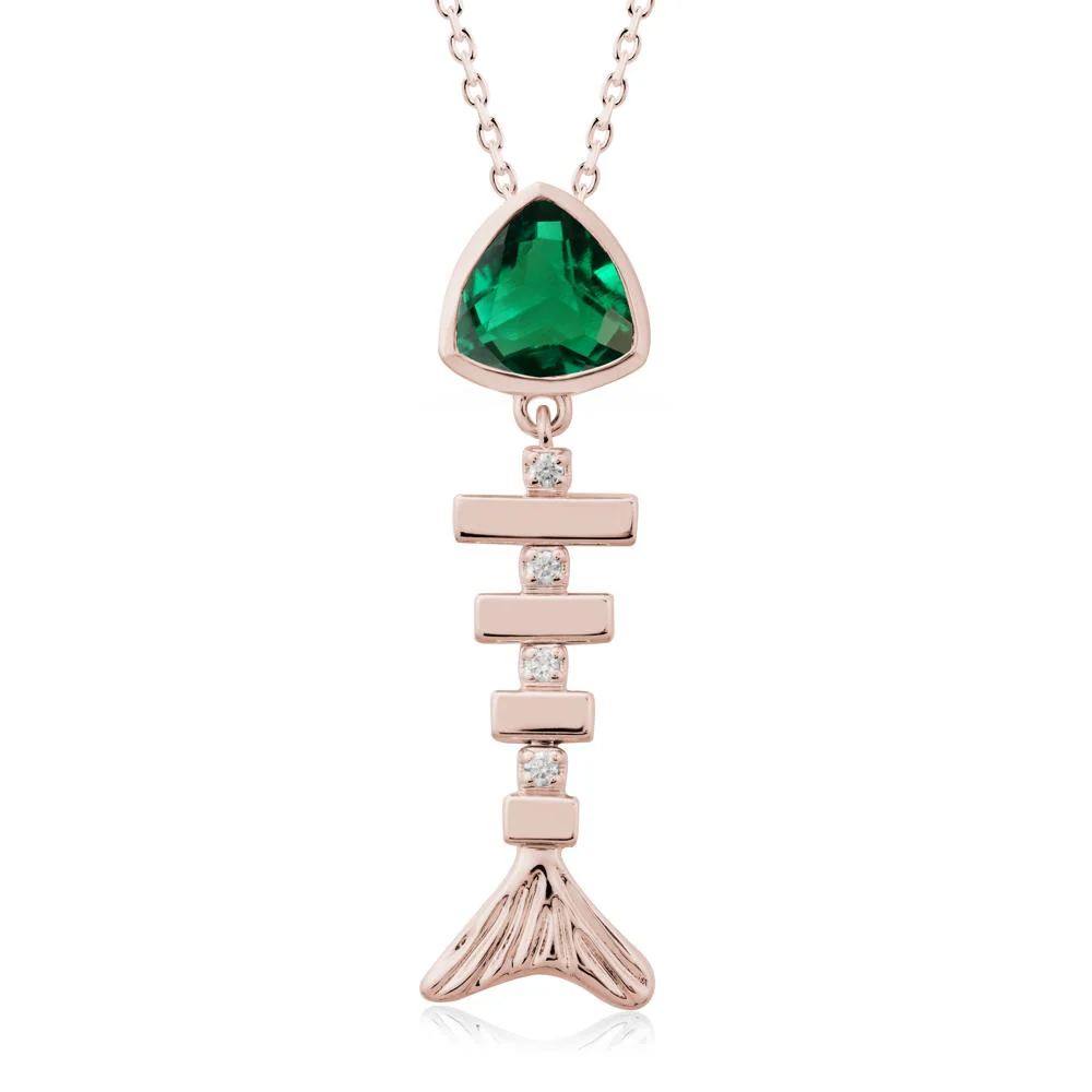 Bezel Trillion Cut Emerald Fishbone Necklace - Image 2