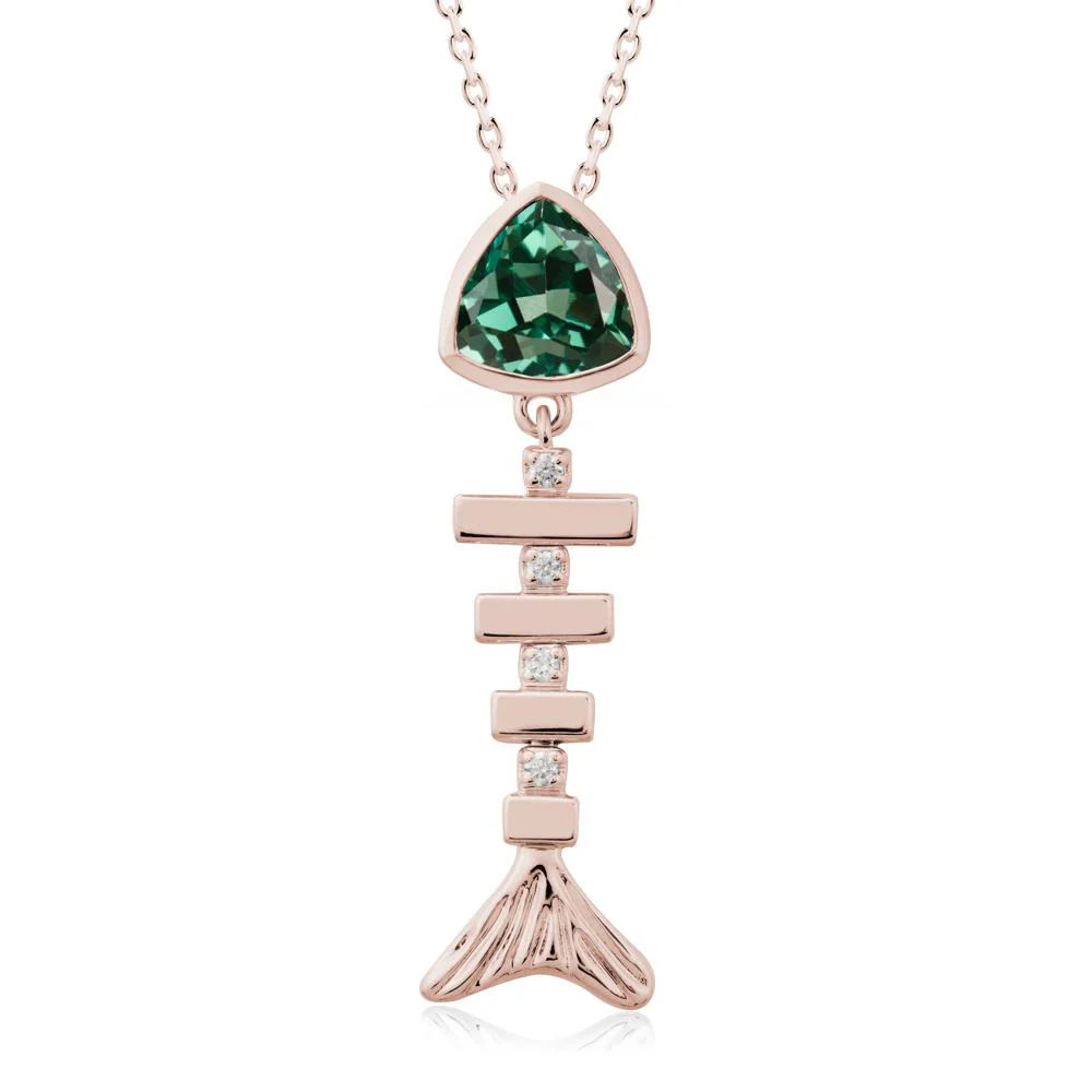 Bezel Trillion Cut Green Sapphire Fishbone Necklace - Image 2