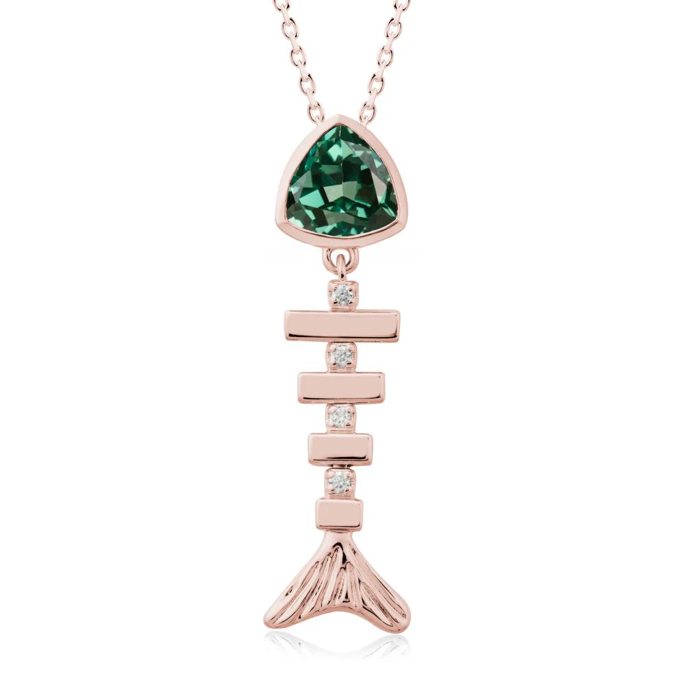 Bezel Trillion Cut Green Sapphire Fishbone Necklace - Image 4
