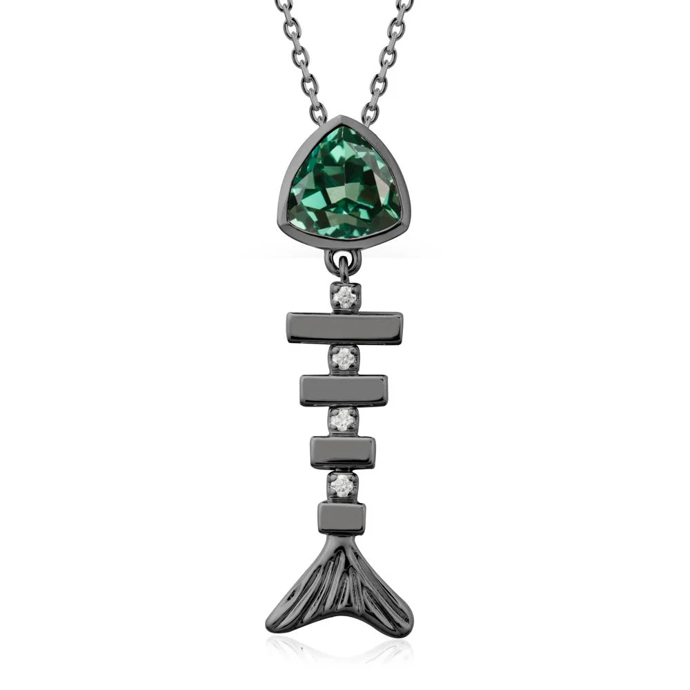 Bezel Trillion Cut Green Sapphire Fishbone Necklace - Image 7