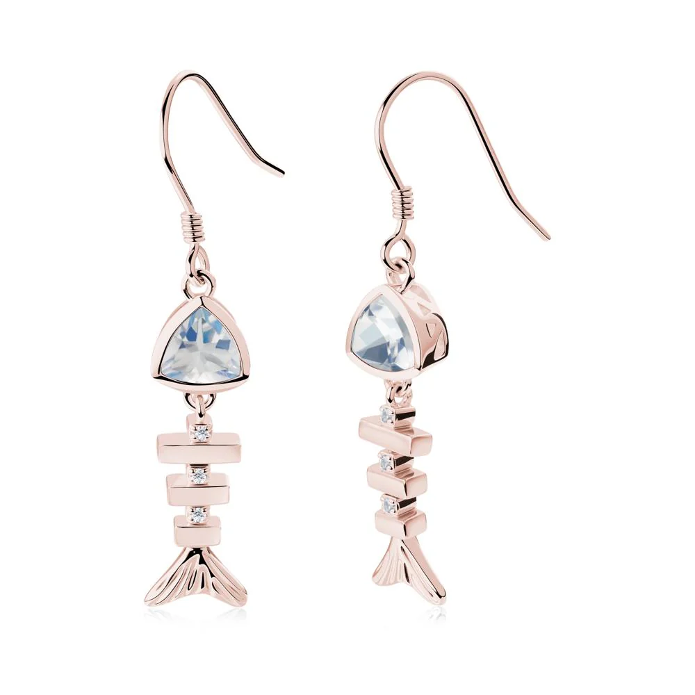Bezel Trillion Cut Moonstone Fishbone Dangle Earrings - Image 8