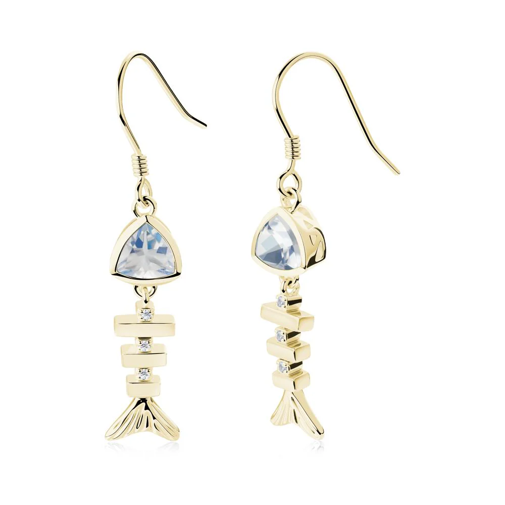 Bezel Trillion Cut Moonstone Fishbone Dangle Earrings - Image 9
