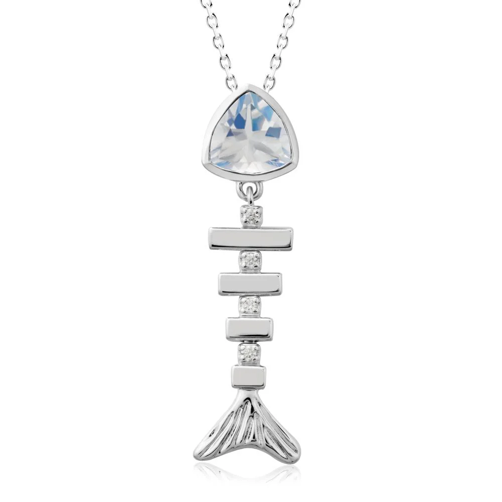 Bezel Trillion Cut Moonstone Fishbone Necklace - Image 2
