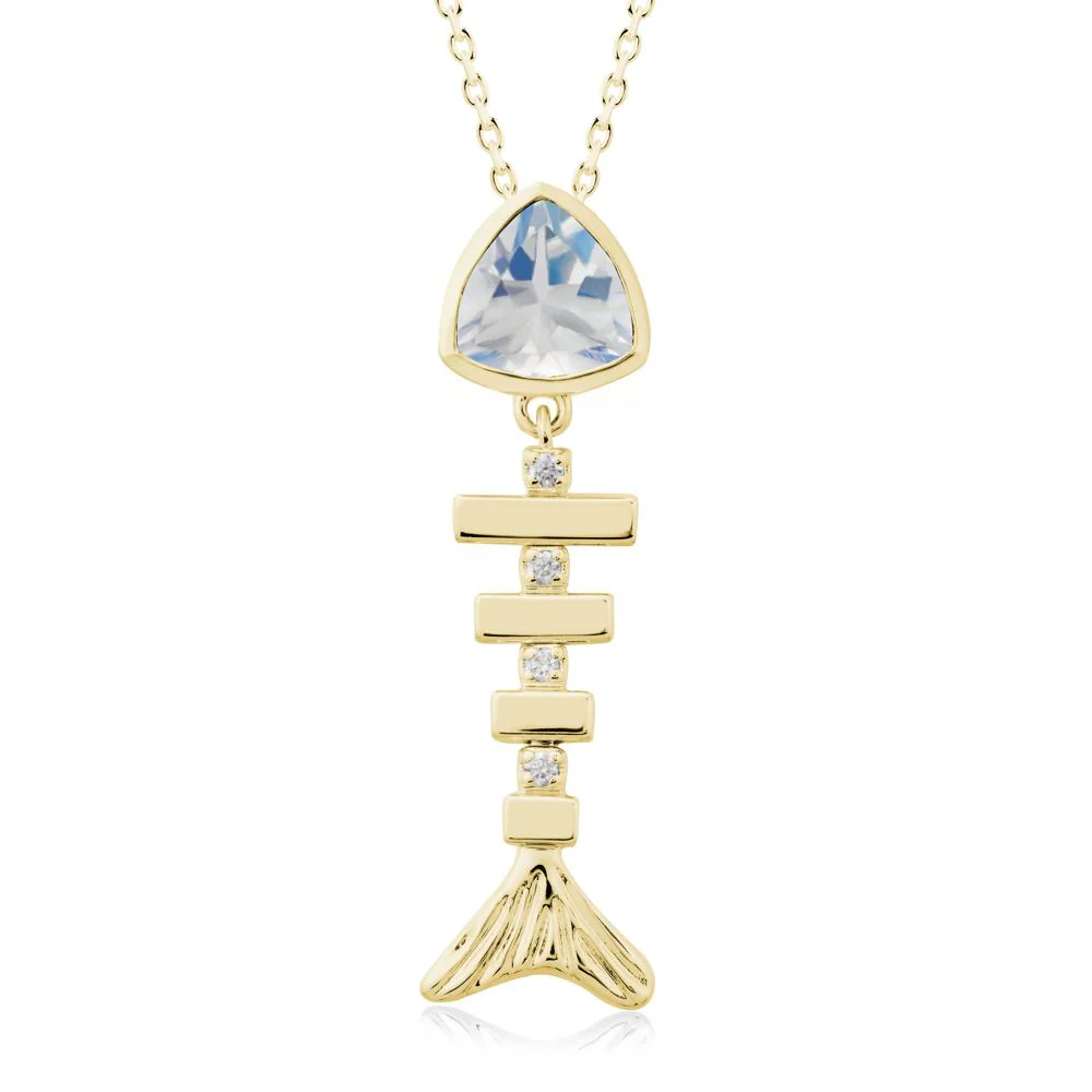 Bezel Trillion Cut Moonstone Fishbone Necklace - Image 6