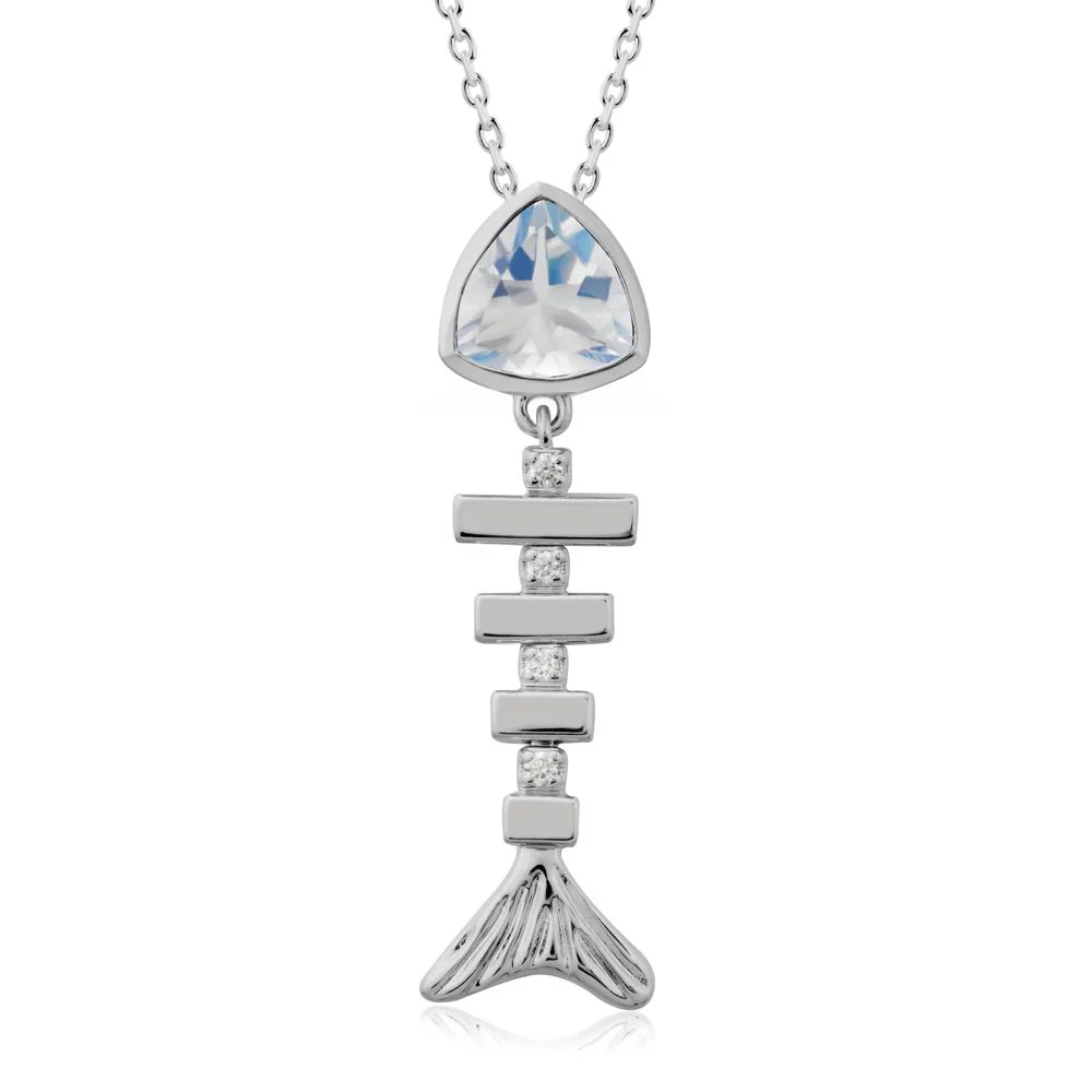 Bezel Trillion Cut Moonstone Fishbone Necklace - Image 8