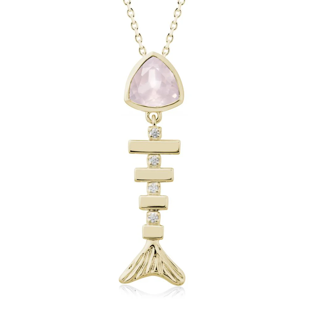 Bezel Trillion Cut Rose Quartz Fishbone Necklace