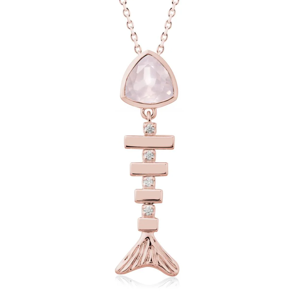 Bezel Trillion Cut Rose Quartz Fishbone Necklace - Image 4