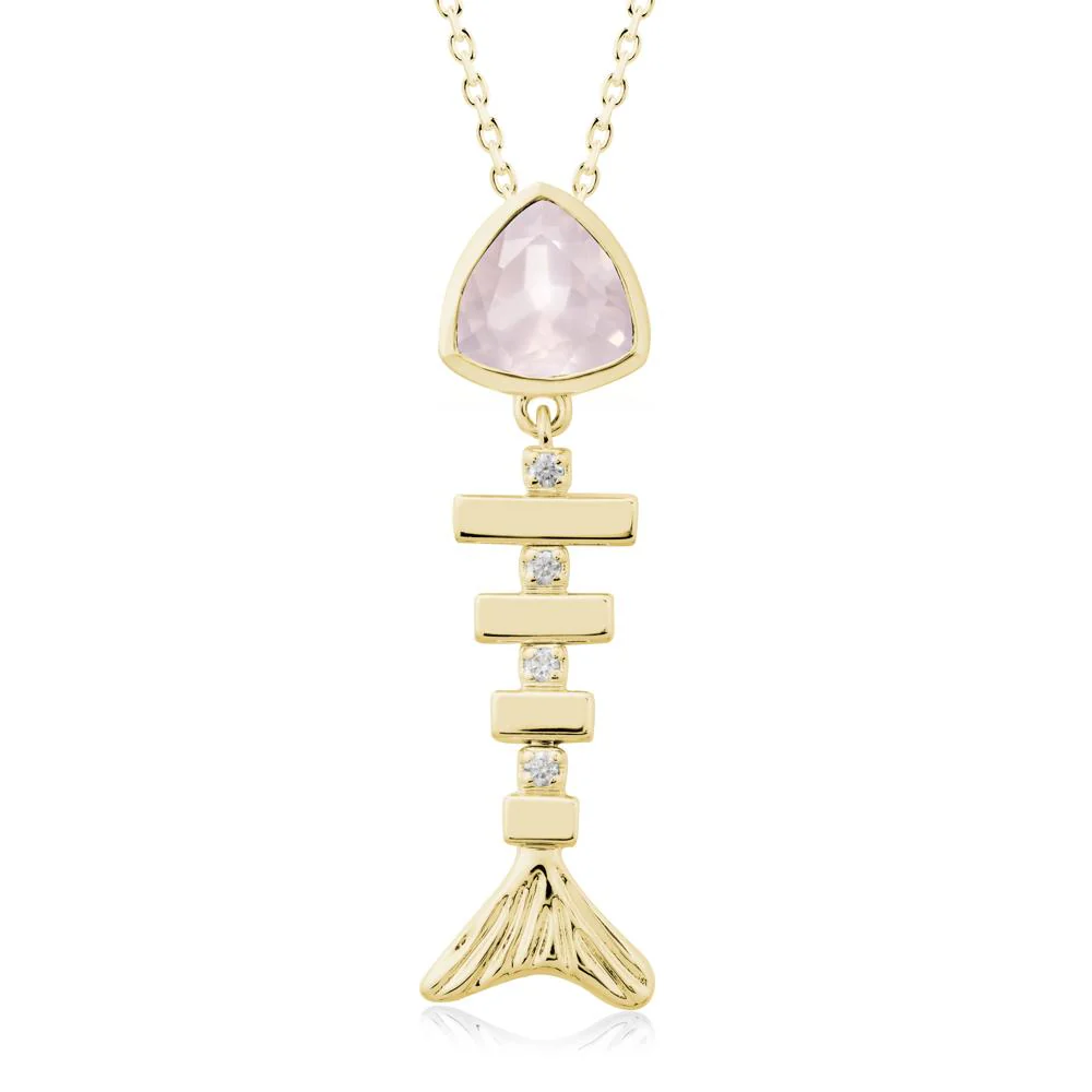Bezel Trillion Cut Rose Quartz Fishbone Necklace - Image 6
