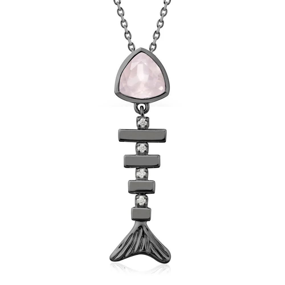 Bezel Trillion Cut Rose Quartz Fishbone Necklace - Image 7