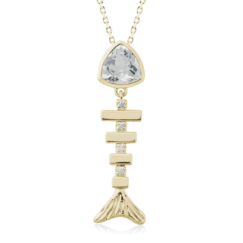 Bezel Trillion Cut White Topaz Fishbone Necklace - Image 3