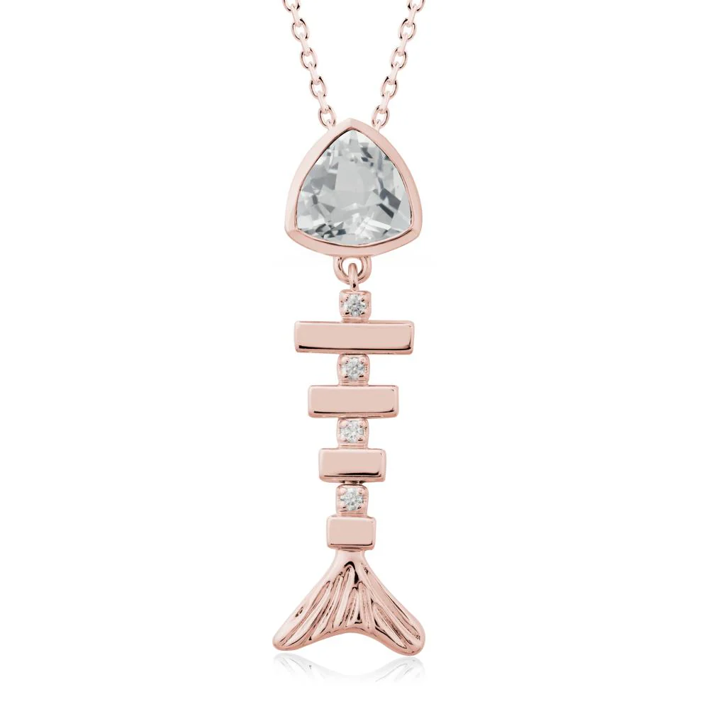 Bezel Trillion Cut White Topaz Fishbone Necklace - Image 4