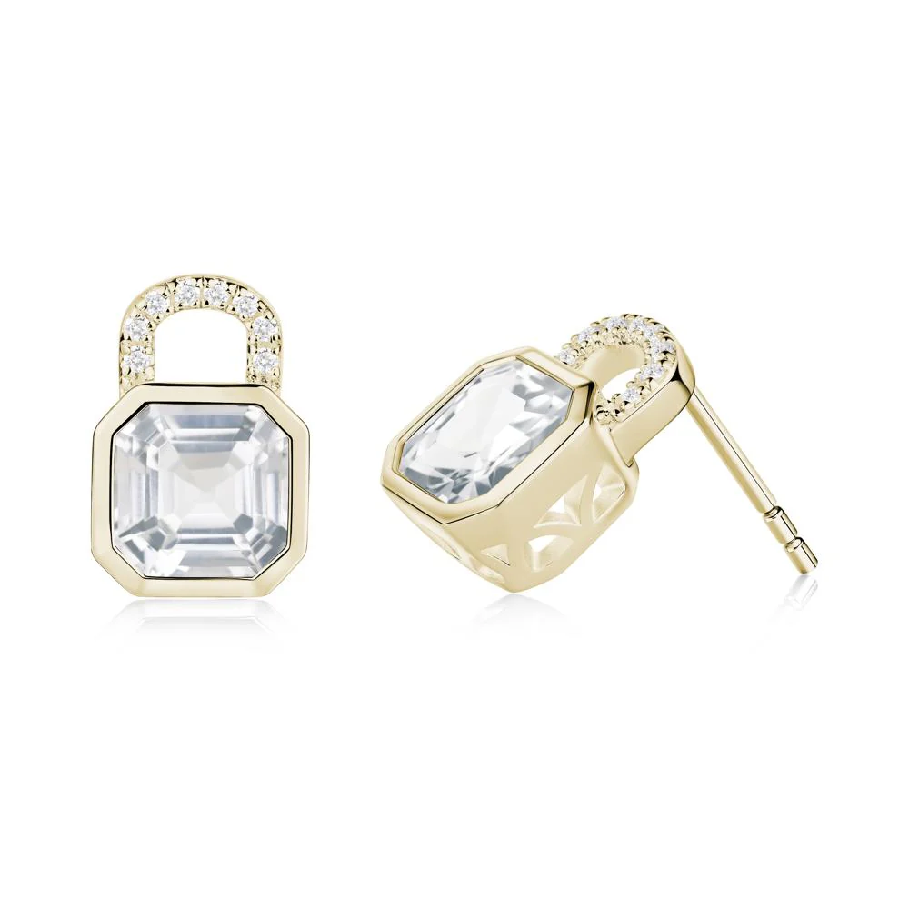 Bezel White Topaz Stud Earrings