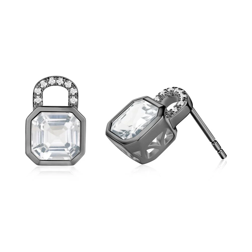 Bezel White Topaz Stud Earrings - Image 2