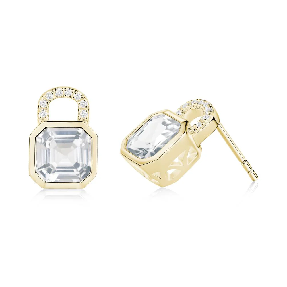 Bezel White Topaz Stud Earrings - Image 6