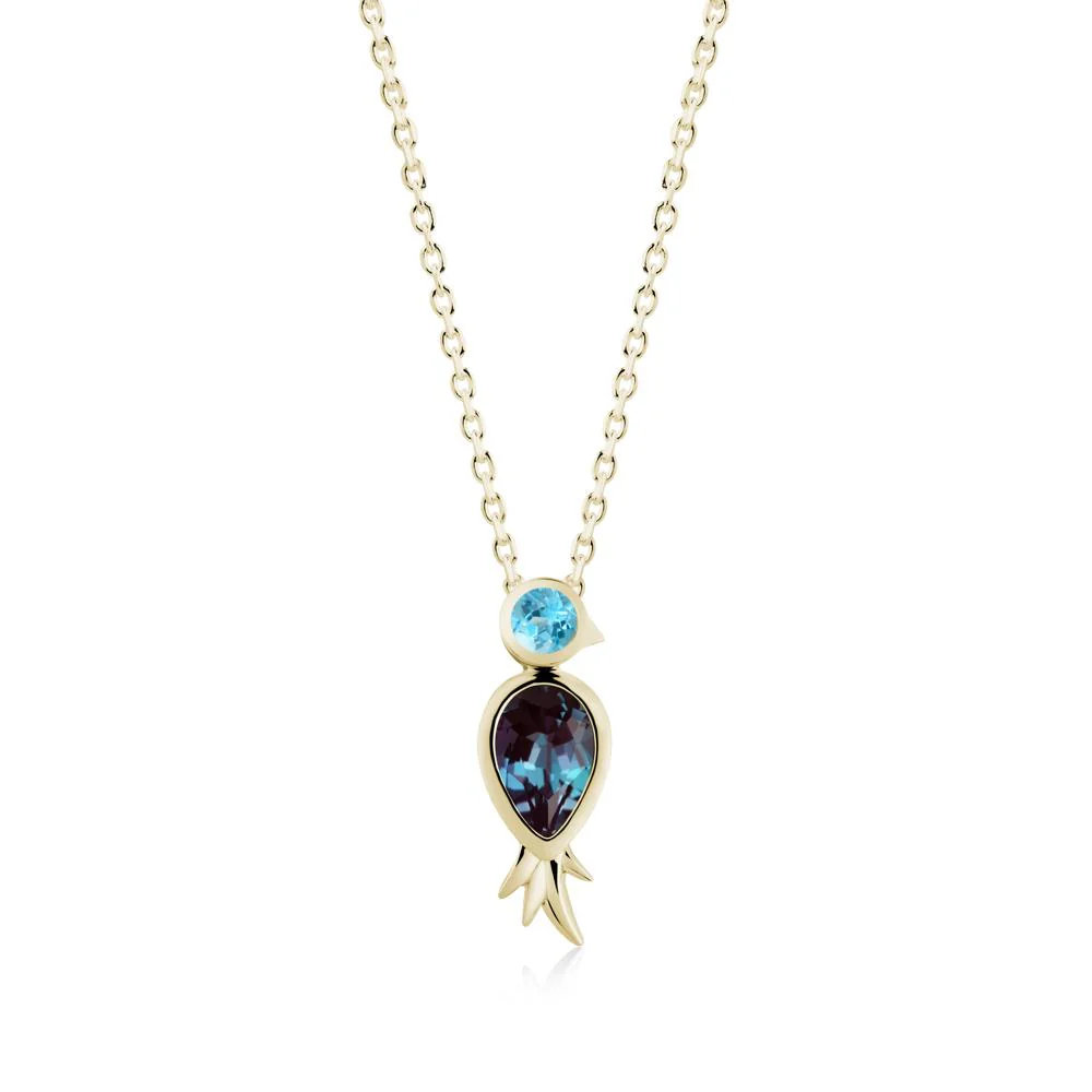 Bird Inspired Teardrop Cut Alexandrite and Swiss Blue Topaz Necklace - Image 2