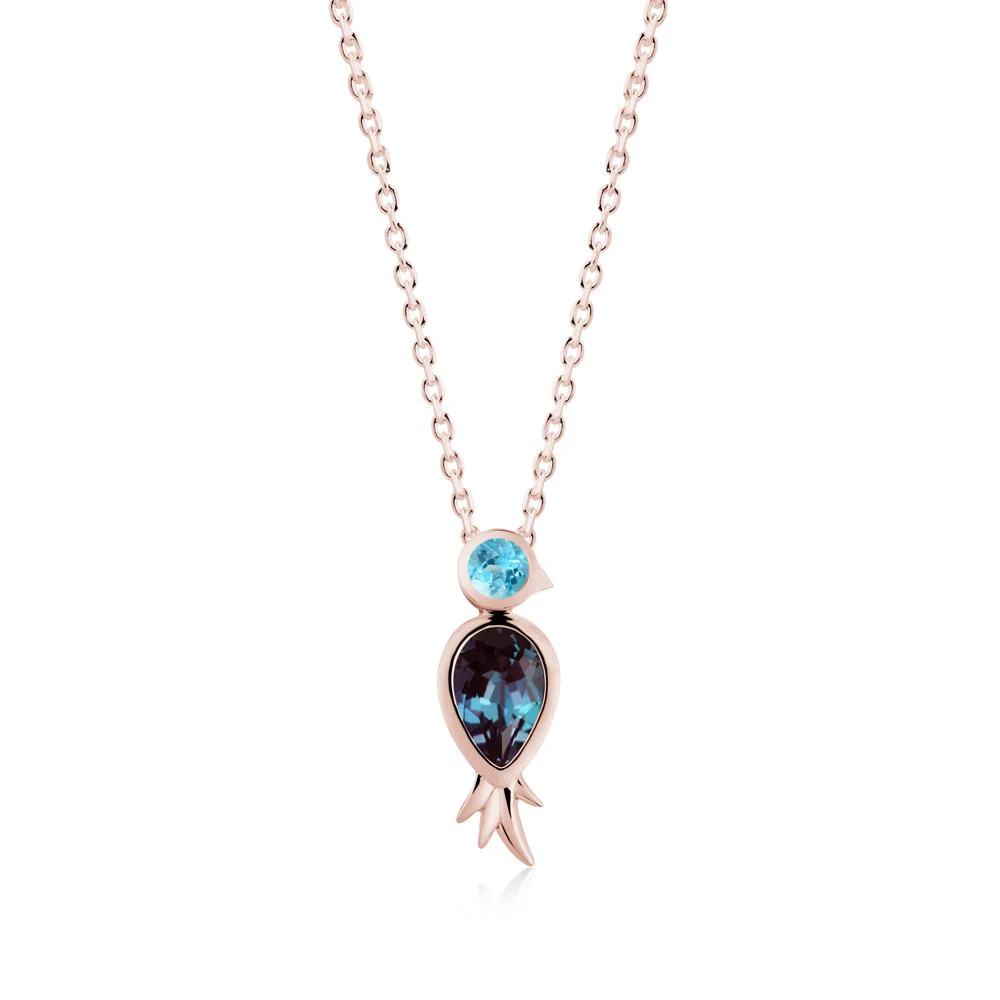 Bird Inspired Teardrop Cut Alexandrite and Swiss Blue Topaz Necklace - Image 7