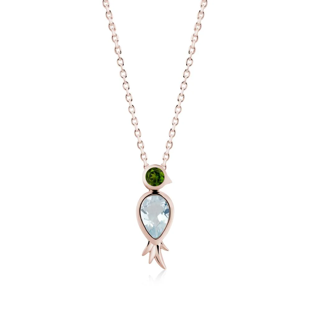 Bird Inspired Teardrop Cut Aquamarine and Diopside Necklace