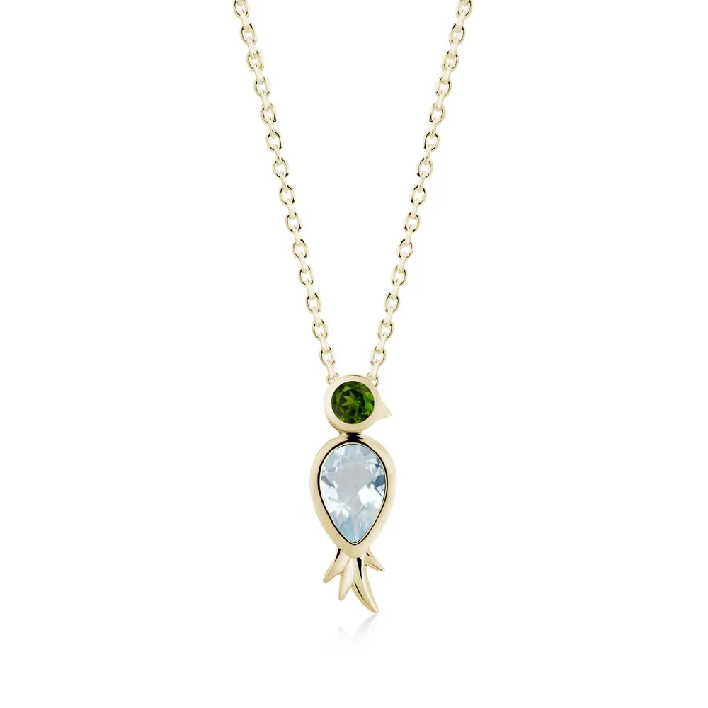Bird Inspired Teardrop Cut Aquamarine and Diopside Necklace - Image 4