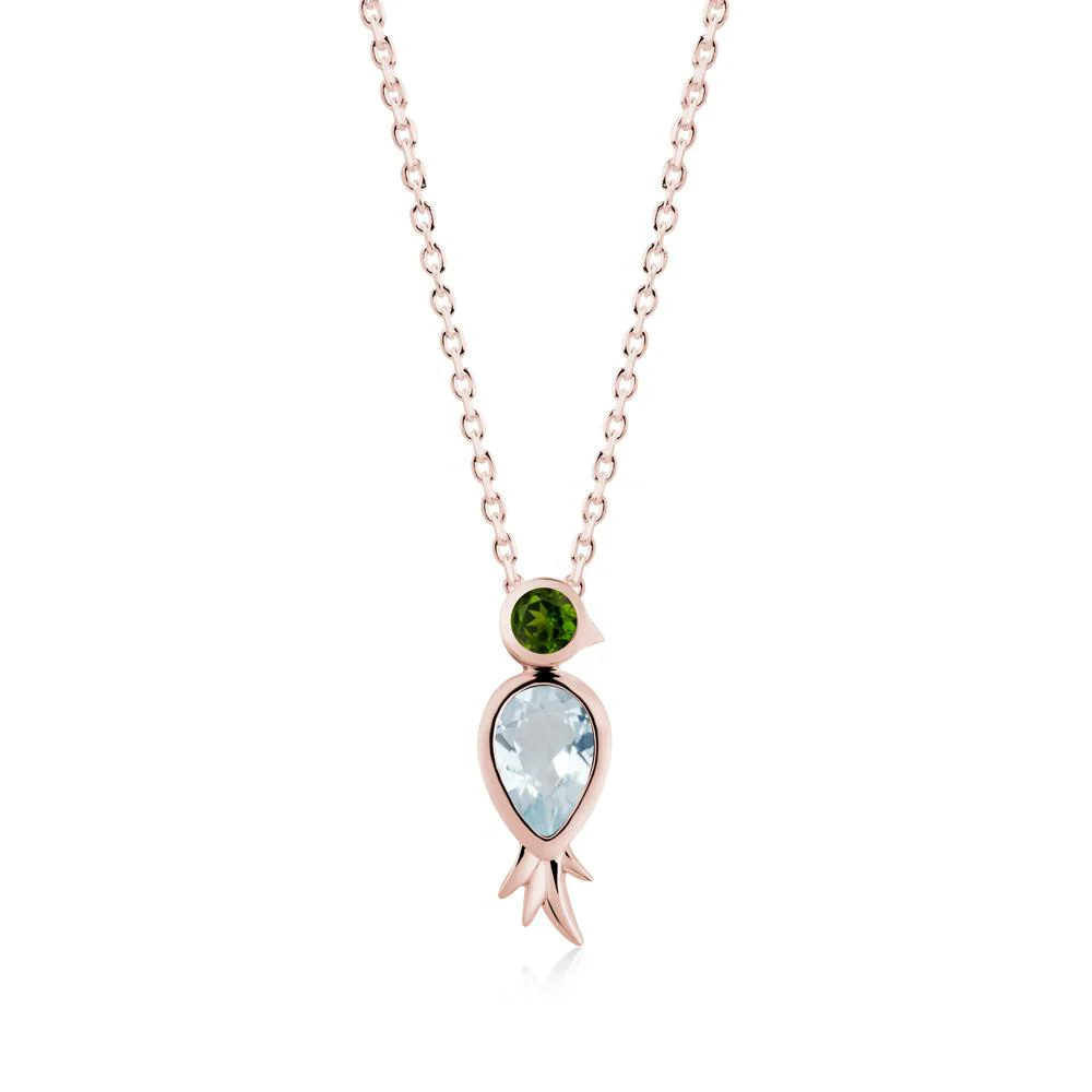 Bird Inspired Teardrop Cut Aquamarine and Diopside Necklace - Image 5