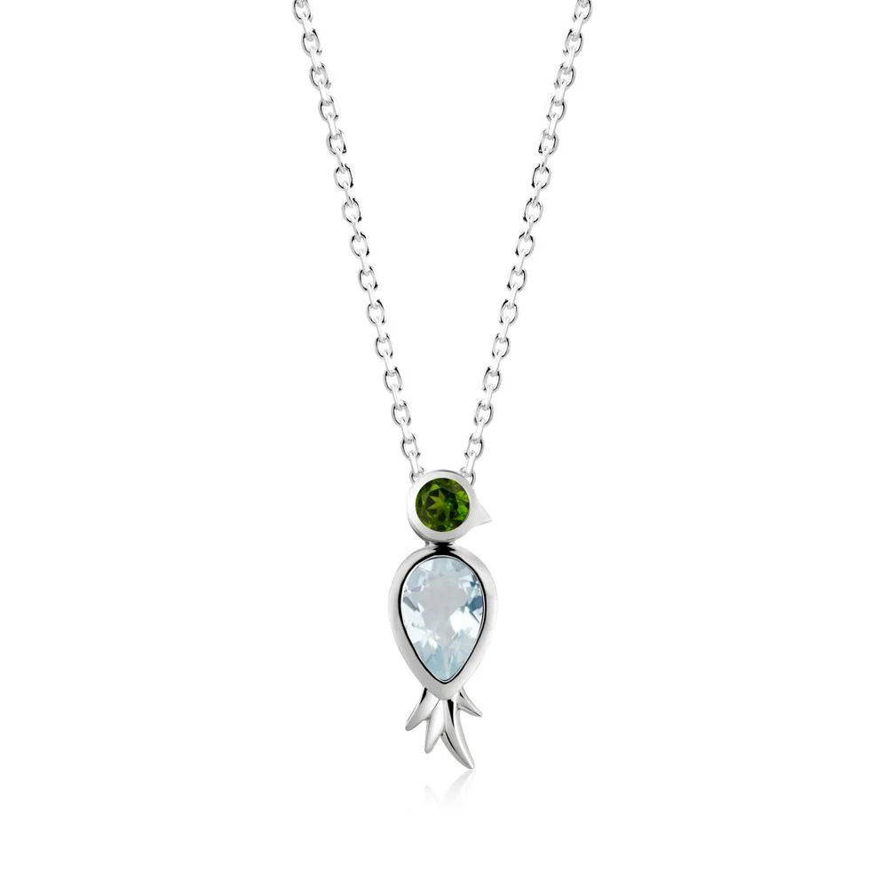 Bird Inspired Teardrop Cut Aquamarine and Diopside Necklace - Image 7