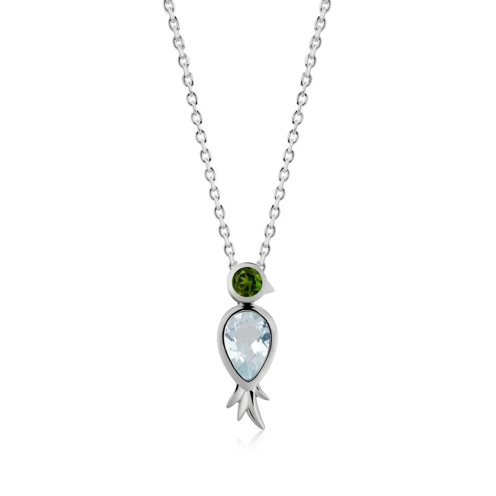 Bird Inspired Teardrop Cut Aquamarine and Diopside Necklace - Image 9