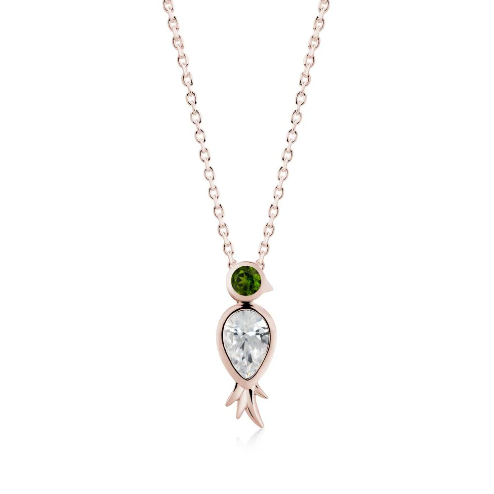 Bird Inspired Teardrop Cut Cubic Zirconia and Diopside Necklace