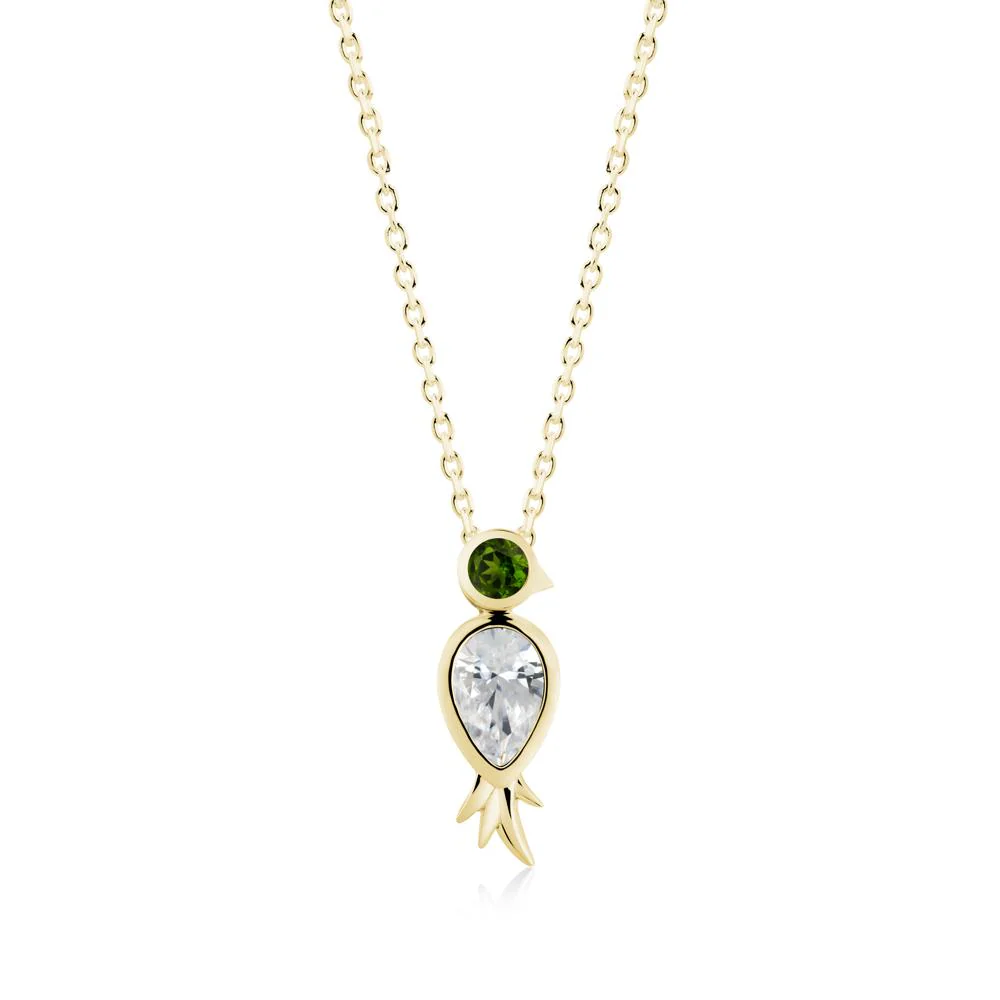 Bird Inspired Teardrop Cut Cubic Zirconia and Diopside Necklace - Image 2