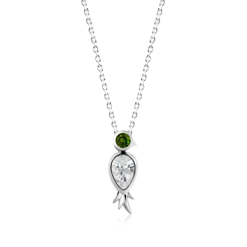 Bird Inspired Teardrop Cut Cubic Zirconia and Diopside Necklace - Image 4