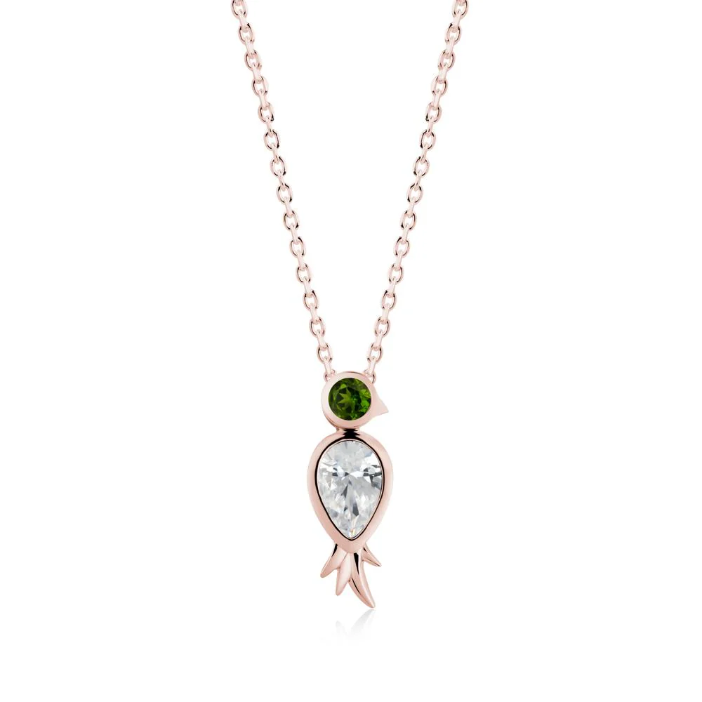 Bird Inspired Teardrop Cut Cubic Zirconia and Diopside Necklace - Image 5