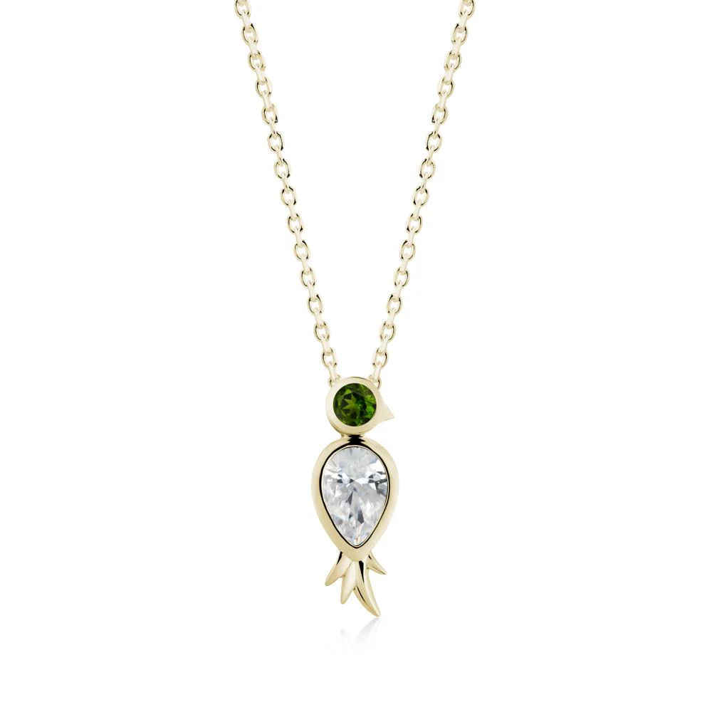 Bird Inspired Teardrop Cut Cubic Zirconia and Diopside Necklace - Image 6