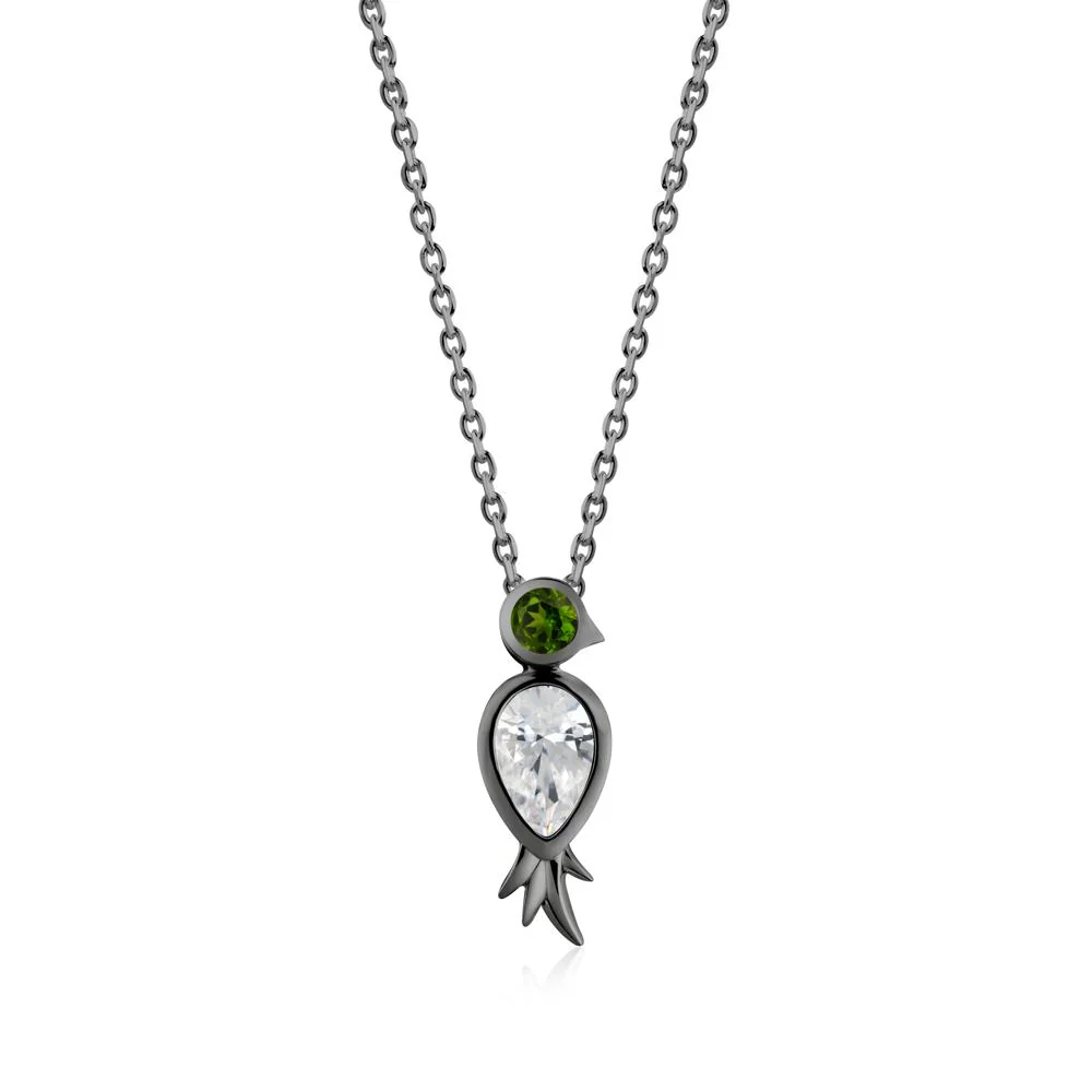 Bird Inspired Teardrop Cut Cubic Zirconia and Diopside Necklace - Image 9