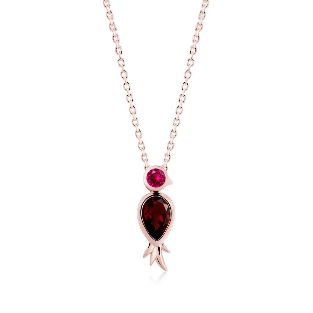 Bird Inspired Teardrop Cut Garnet and Ruby Necklace - Image 3