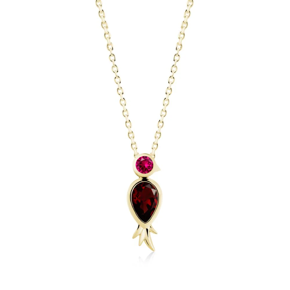 Bird Inspired Teardrop Cut Garnet and Ruby Necklace - Image 4