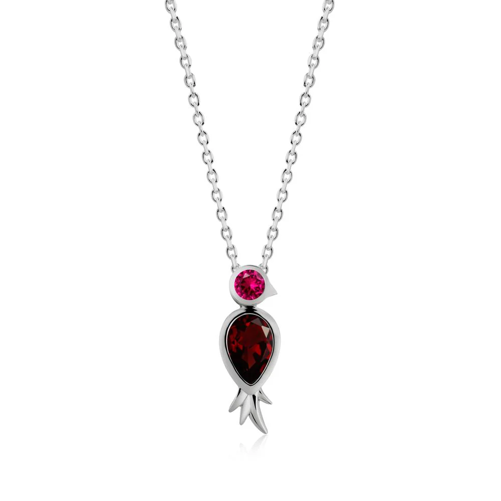Bird Inspired Teardrop Cut Garnet and Ruby Necklace - Image 7
